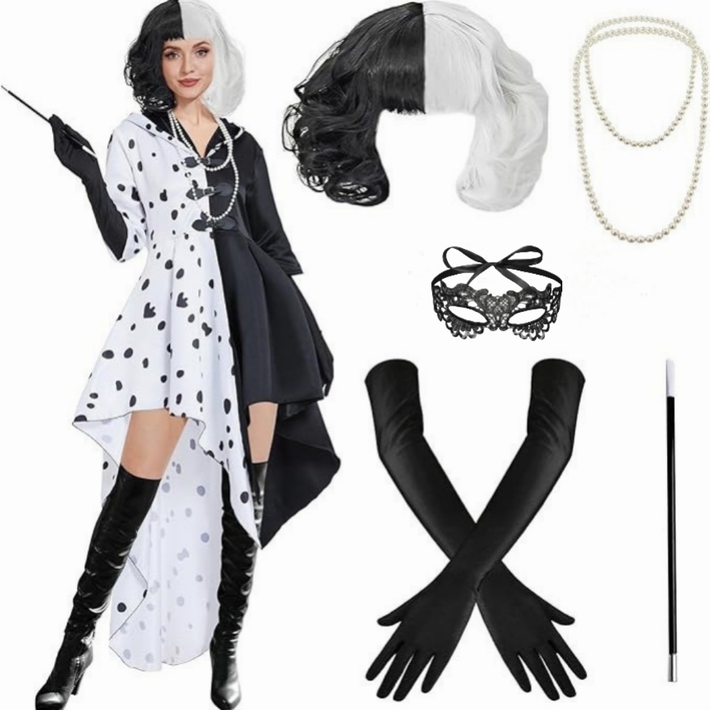 Black Face Mask Pack - Women Inspired Cruella Cosplay Set Black‑White