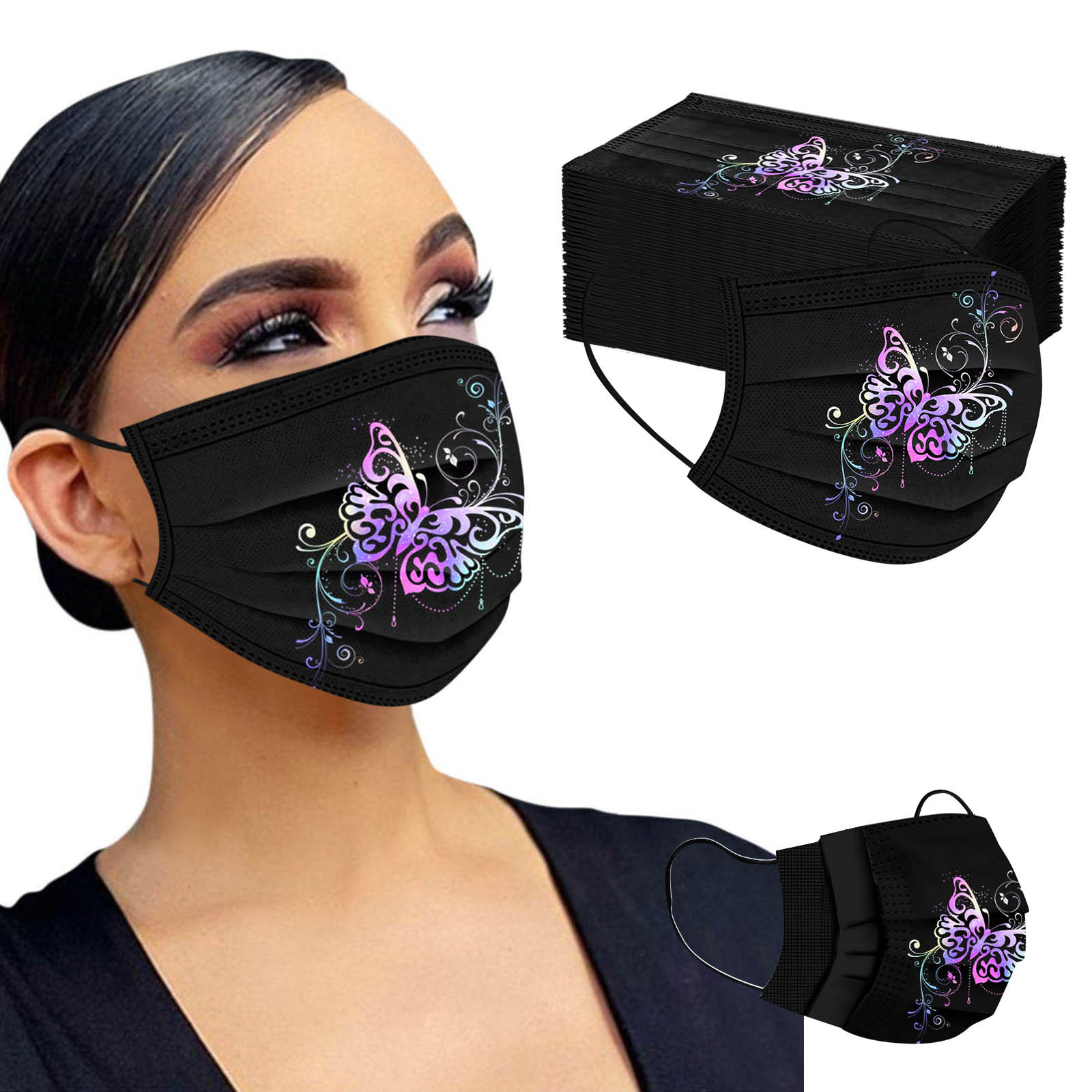 Adults Butterfl Mask Protectio - Black Face Mask Pack ulasan dan harga